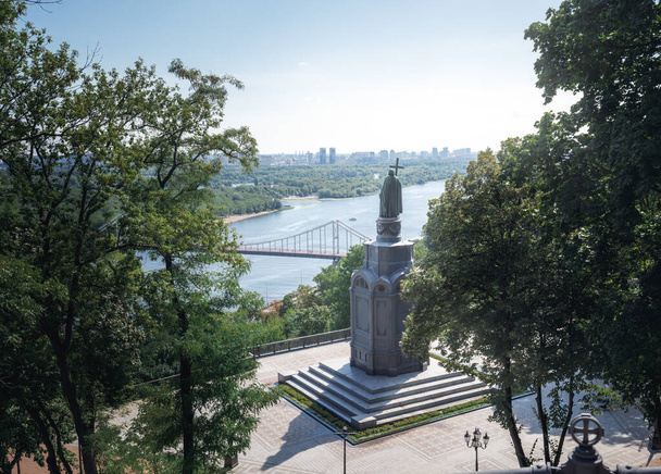 Volodymyr The Great Monument and Dnieper River aerial view - Kiev, Ukraine - Photo, Image