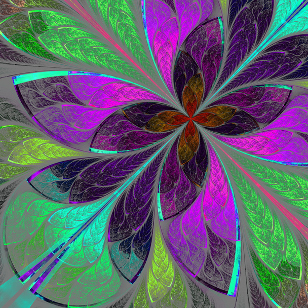 prachtige veelkleurige fractal bloem in gebrandschilderd glas venster styl - Foto, afbeelding