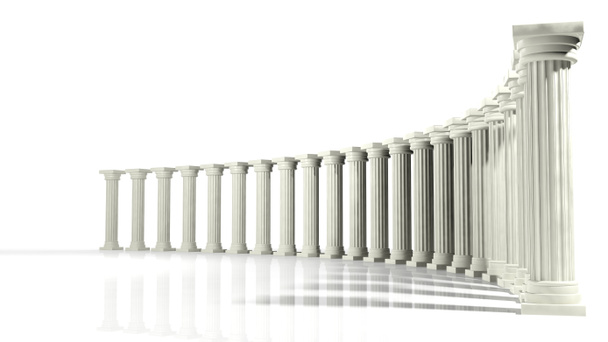Antiguos pilares de mármol en disposición elíptica aislados en blanco
  - Foto, Imagen