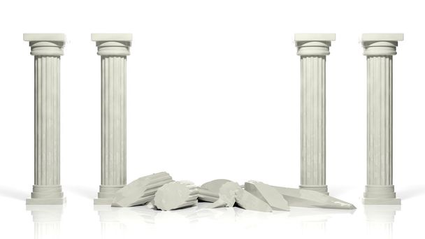 Ancient marble pillars with two middle broken isolated on white - Photo, Image
