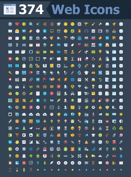 374 web icons - Vector, Image