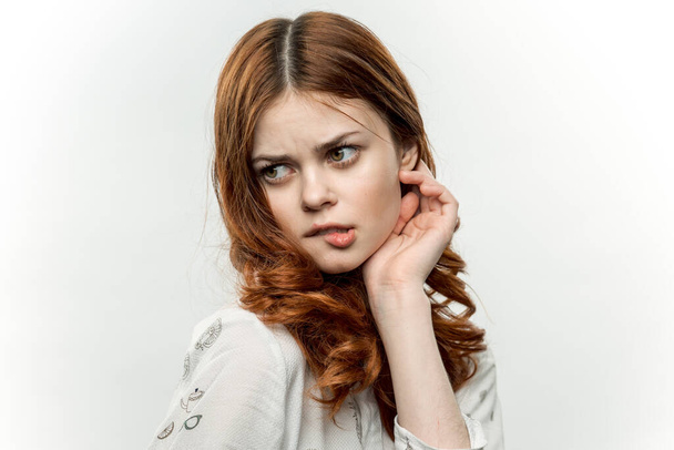portrait of red-haired woman attractive look cosmetics cropped view - Foto, imagen
