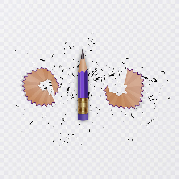 Illustrationsset in realistischem Stil mit gespitzten Bleistift- und Bleistiftspänen und einem auf Weiß isolierten Graphit, Vektor EPS 10 - Vektor, Bild