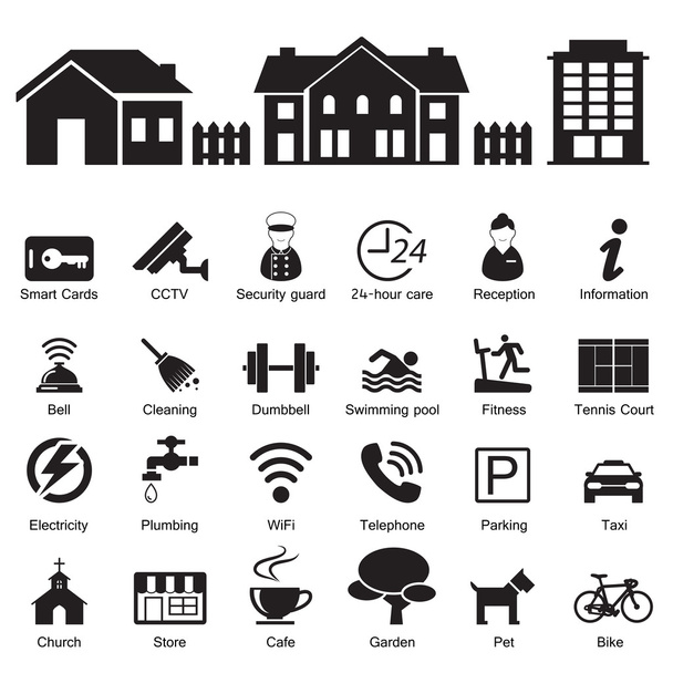 village hotel and home Services and Facilities Icon - Vector, Image