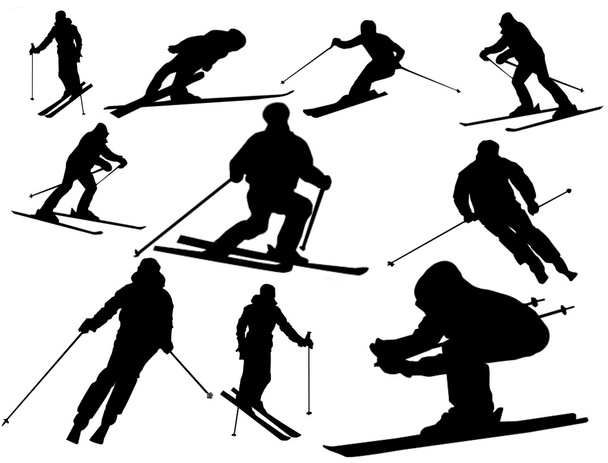 Colección vectorial de siluetas aisladas de esquí alpino sobre fondo blanco
 - Vector, imagen