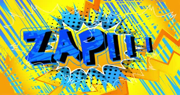 Zap comic book word. Retro Cartoon Popup Style Expressions. Colored Comic Bubbles and Speed Radial line. Animation on doodle background. - Footage, Video