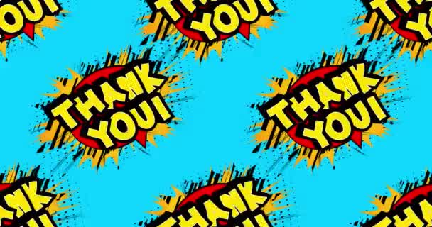 4k animowana kreskówka z Thank You tekst w stylu komiksu. Materiał związany z wdzięcznością. Pozdrowienia, post w mediach społecznościowych i plakat ruchu. - Materiał filmowy, wideo