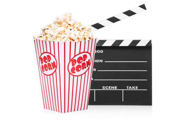Open movie clap and popcorn box - Photo, Image