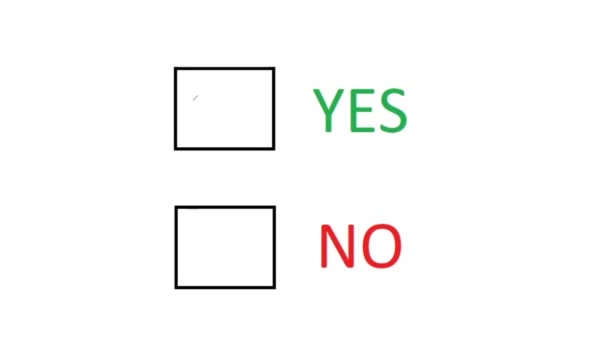 Selecting Yes. Check Mark Empty Box to Indicate Agree. Yes or No Choice. Handwrite Decision on Paper. - Footage, Video