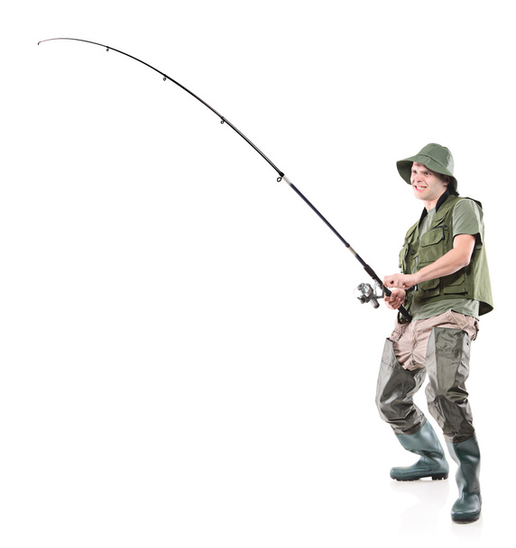 Fisherman holding fishing pole - Fotografie, Obrázek