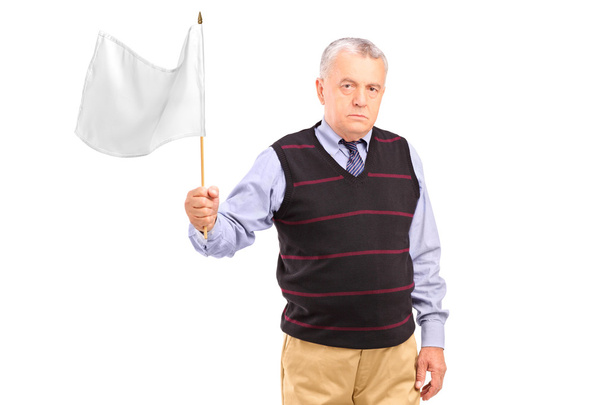 Sad senior man waving white flag - Φωτογραφία, εικόνα