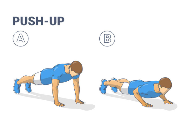 Push-Ups Home Workout Exercise Man Silhouette Colorful Guidance Illustration - Vector, Image