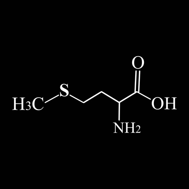 La metionina es un aminoácido. Fórmula molecular química del aminoácido metionina. Ilustración vectorial sobre fondo aislado - Vector, imagen