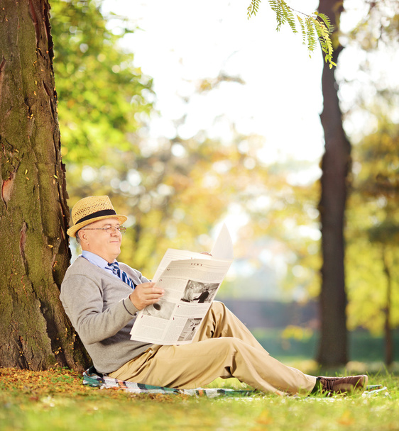 Gentleman reading newspaper in park - Фото, зображення