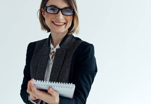 Business woman secretary psychologist documents glasses suit - Фото, зображення