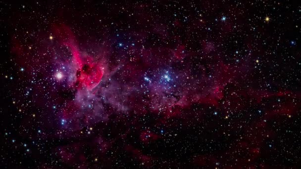 Silmukka Space Flight syvälle avaruuteen etsintä matkustaa Great Carina Nebula. 4K 3D silmukka avaruustutkimus Carina Nebula NGC 3372 tai Grand Nebula, Great Carina Nebula. Kalustettu NASA kuva - Materiaali, video