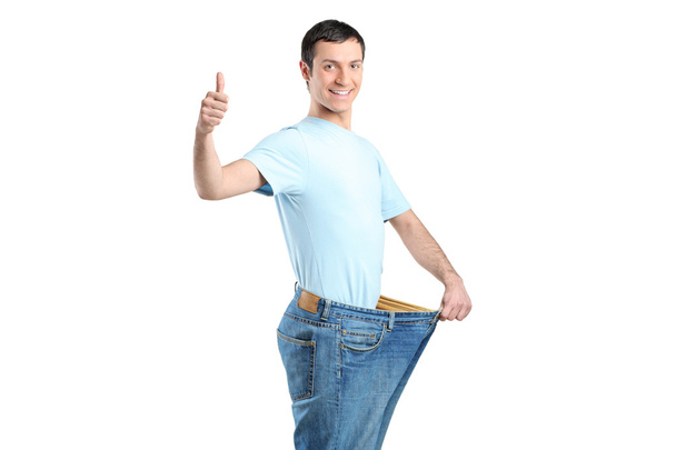 Weight loss male with thumb up - Photo, image