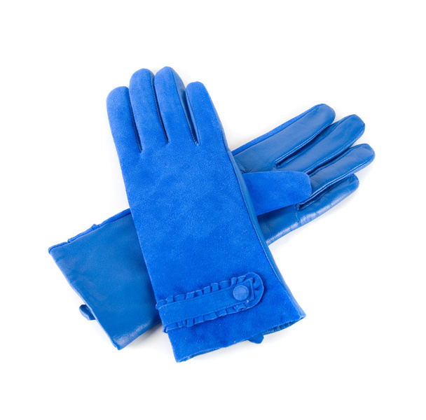 blauwe moderne vrouwelijke lederen handschoenen geïsoleerd op een witte - Foto, afbeelding