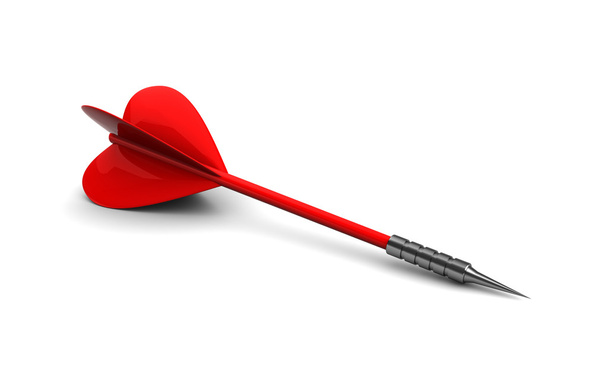 3d illustration of single red dart over white background - Zdjęcie, obraz