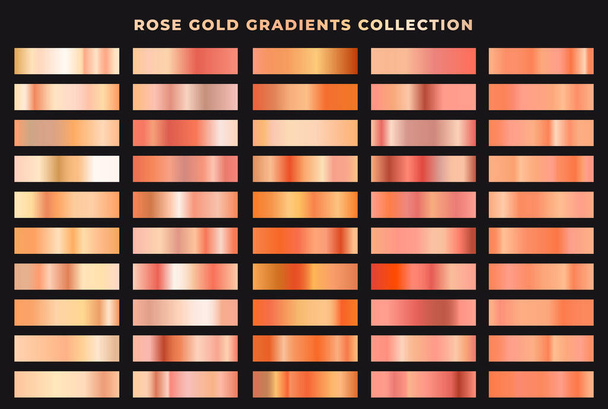 Set van rose goud gradiënten, folie textuur achtergronden collectie. - Vector, afbeelding