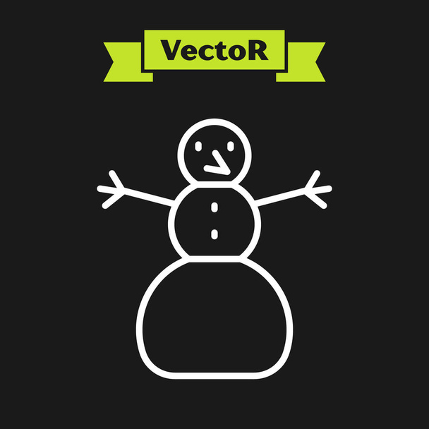 Icono de muñeco de nieve de Navidad de línea blanca aislado sobre fondo negro. Feliz Navidad y Feliz Año Nuevo. Vector. - Vector, Imagen