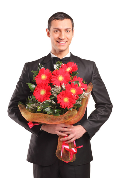 Male holding bouquet - Zdjęcie, obraz