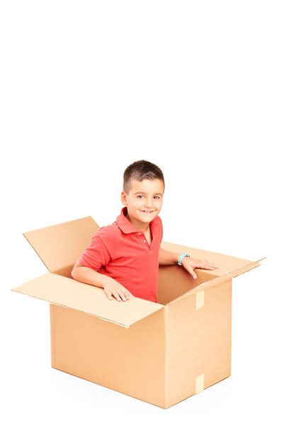 Child in cardbox - 写真・画像