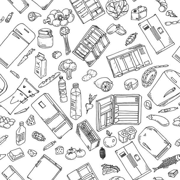 seamless pattern food and refrigerators doodle - Διάνυσμα, εικόνα