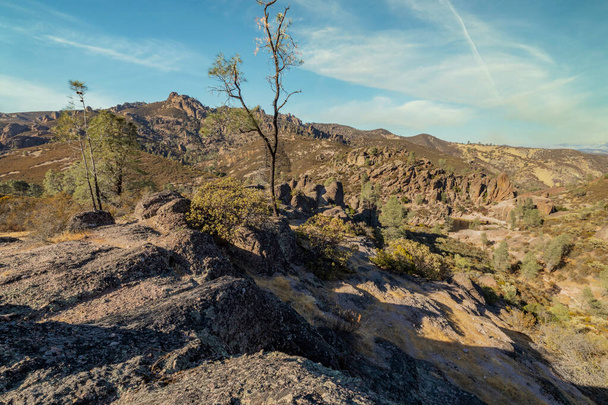 Кам'яні утворення в національному парку Піннаклес, в Каліфорнії, знищили залишки згаслого вулкана на розколині Сан-Андреас. Прекрасні краєвиди, затишні походи для туристів і мандрівників.. - Фото, зображення