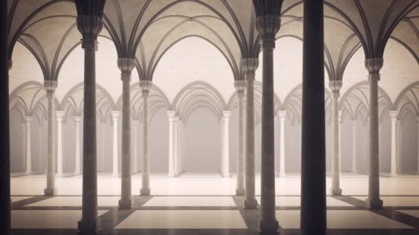 Der gotische Palast mit Innenhof. Luma matt für den Vordergrund. Loopable animation. Architektonische Hintergründe. 4K-Video. - Filmmaterial, Video