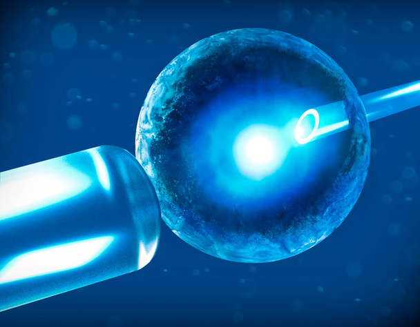 In vitro fertilisation (IVF) is a process of fertilisation. Consists in removing an ovum or ova from the woman's ovaries and letting sperm fertilise them in a liquid in a laboratory. 3d render - Photo, Image