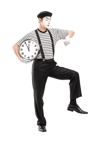 Mime artist holding clock - Foto, Imagen