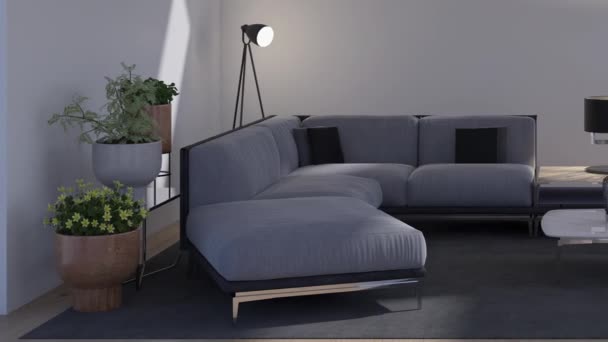 Současný film klip 3D ilustrace vykreslování moderní obývací pokoj interiér - Záběry, video