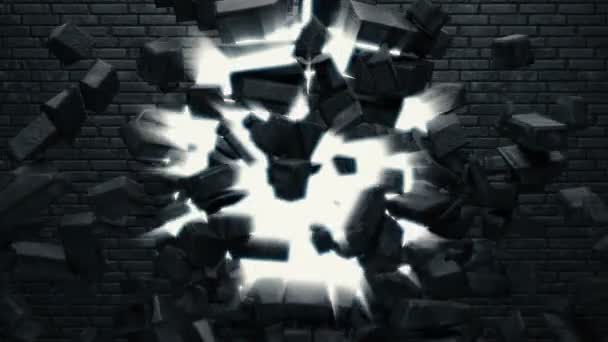 A detailed black brick wall is breaking in the center. 4K high-quality render with green screen. - Footage, Video