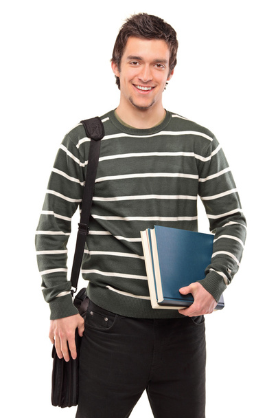 Student with bag holding books - Фото, зображення