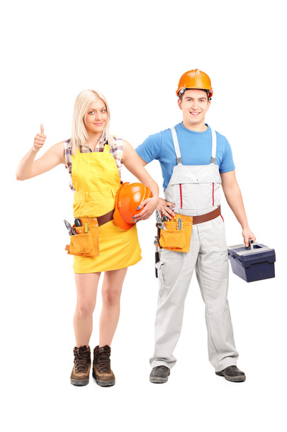 Male and female construction workers - Valokuva, kuva
