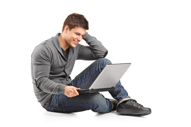 Male working on laptop - 写真・画像