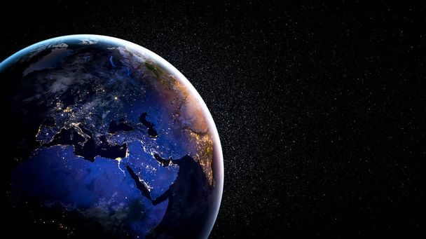Planeta Tierra globo vista desde el espacio mostrando la superficie realista de la tierra y mapa del mundo - Foto, Imagen
