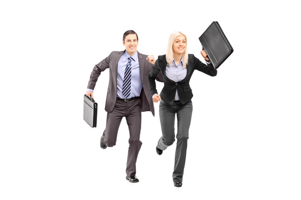 Businesspeople with briefcases running - Valokuva, kuva