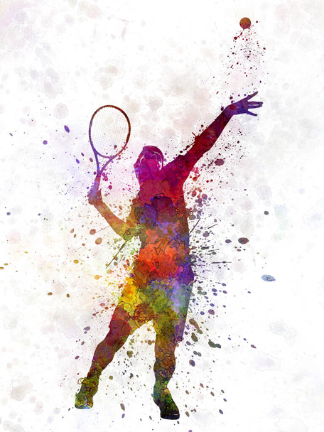 テニス選手サービスでシルエット01 - 写真・画像