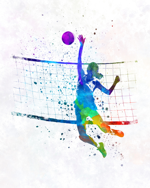 Vrouwelijke volleybalspeler in aquarel - Foto, afbeelding