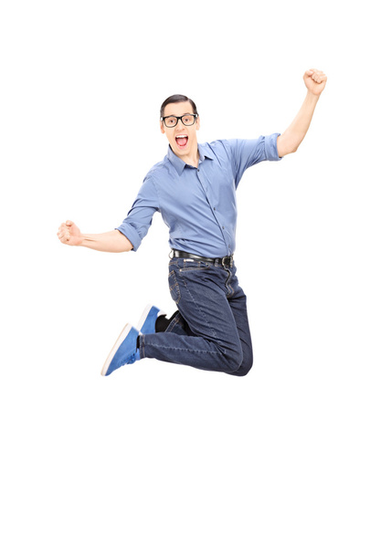 Excited man jumping with joy  - Fotoğraf, Görsel
