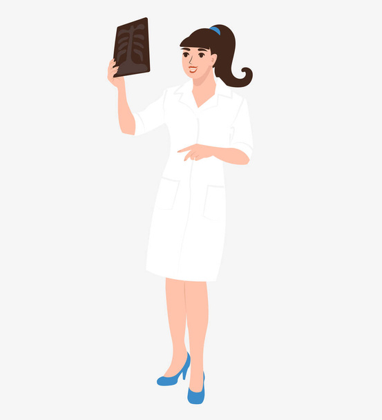 Sestra nebo doktor drží rentgen v rukou. Izolované vektorové znázornění charakteru zdravotnického pracovníka. - Vektor, obrázek