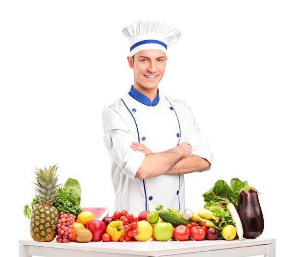 Chef with fruits and vegetables - Valokuva, kuva