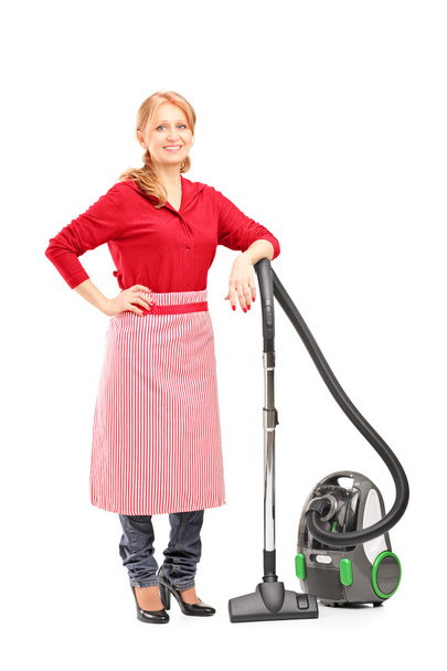 Housewife on vacuum cleaner - Foto, Imagem