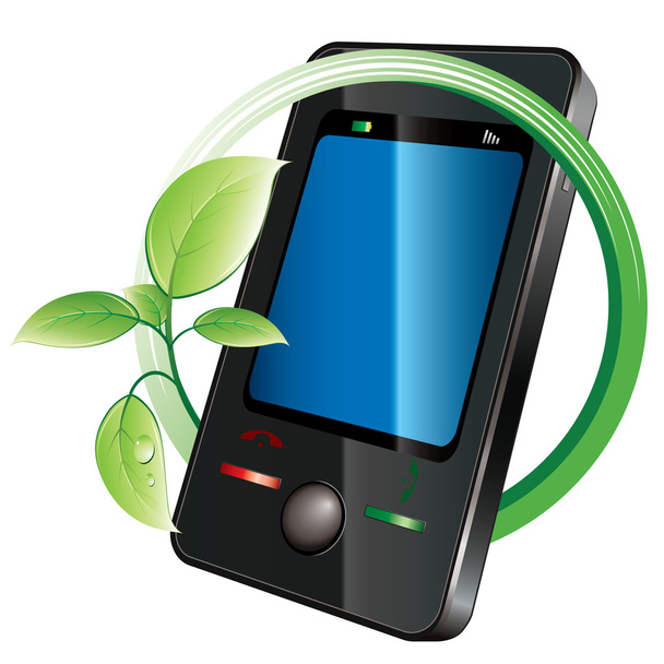 Телефон внутри зеленого листа
 - Вектор,изображение