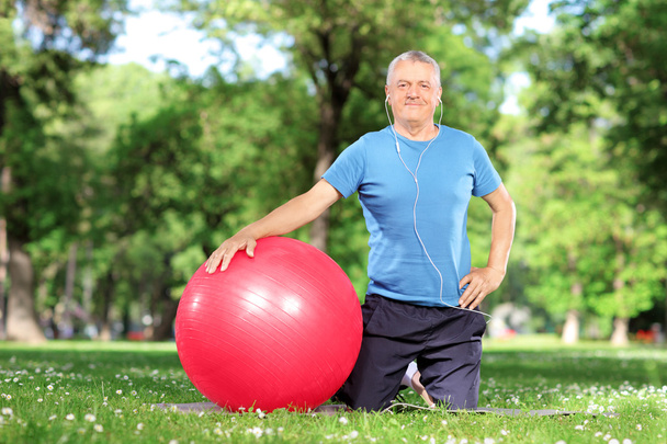 Male exercising with pilates ball - Foto, imagen