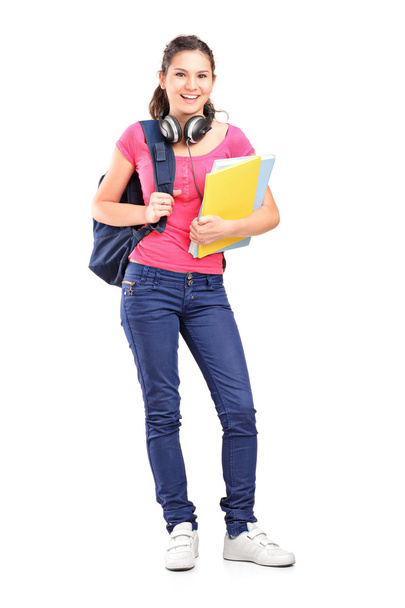 Female student with headphones - 写真・画像