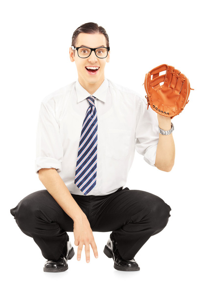 Man prepared to receive baseball ball - Valokuva, kuva