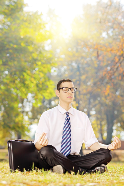 Businessperson meditating on a grass - Photo, Image